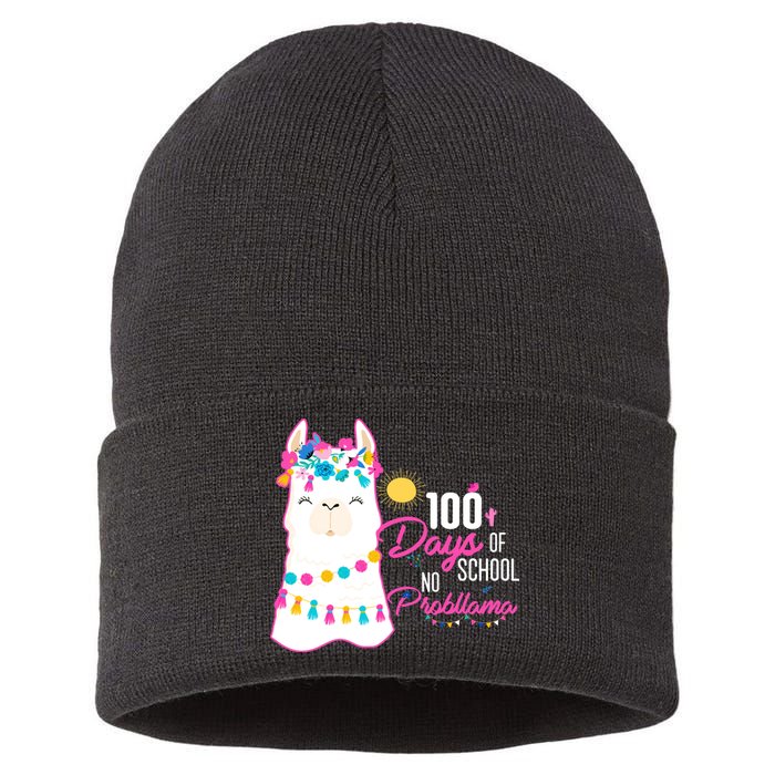 No Probllama 100 Days Of School Sustainable Knit Beanie