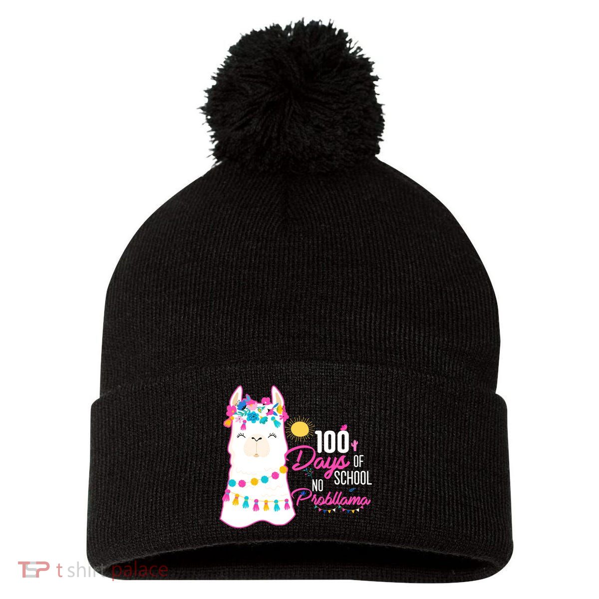 No Probllama 100 Days Of School Pom Pom 12in Knit Beanie