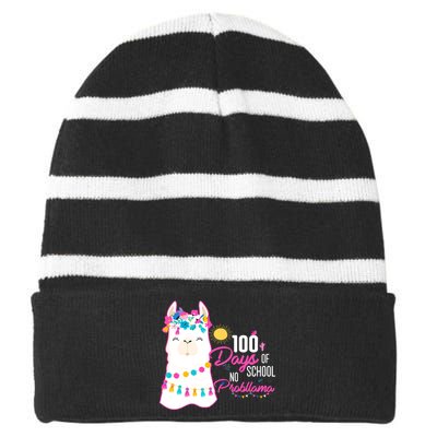 No Probllama 100 Days Of School Striped Beanie with Solid Band