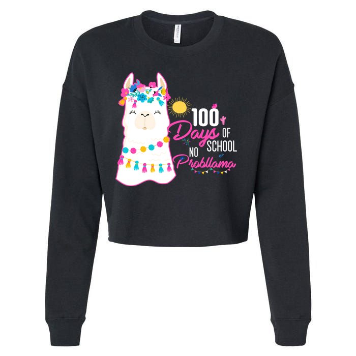 No Probllama 100 Days Of School Cropped Pullover Crew