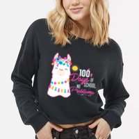 No Probllama 100 Days Of School Cropped Pullover Crew