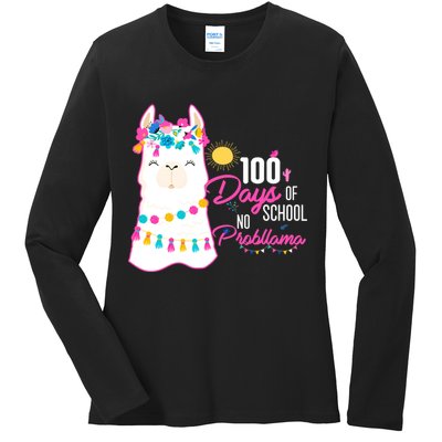 No Probllama 100 Days Of School Ladies Long Sleeve Shirt