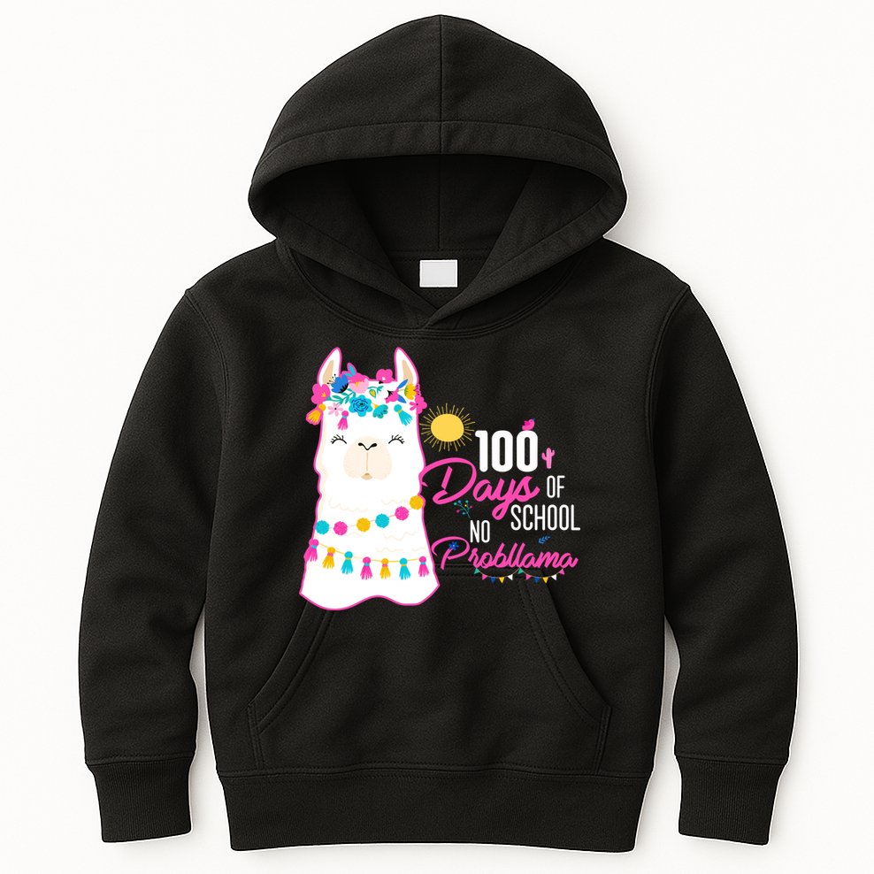 No Probllama 100 Days Of School Kids Hoodie