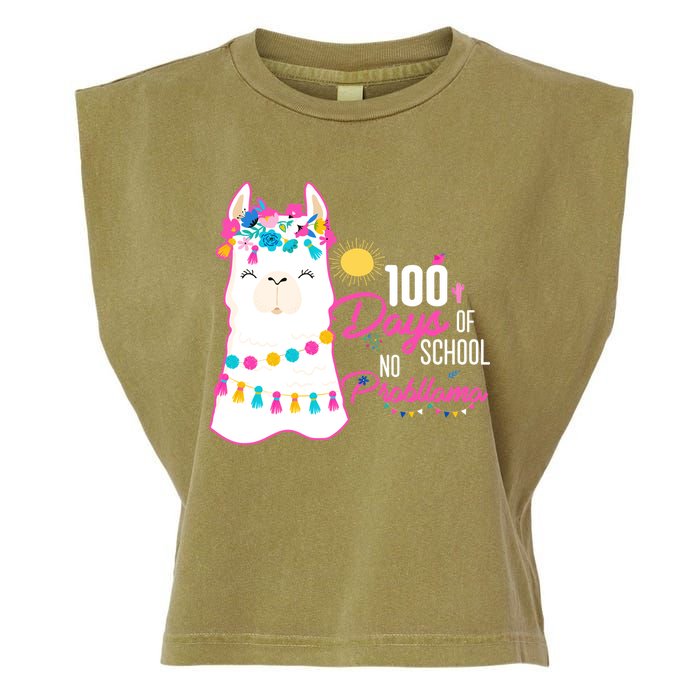 No Probllama 100 Days Of School Garment-Dyed Women's Muscle Tee