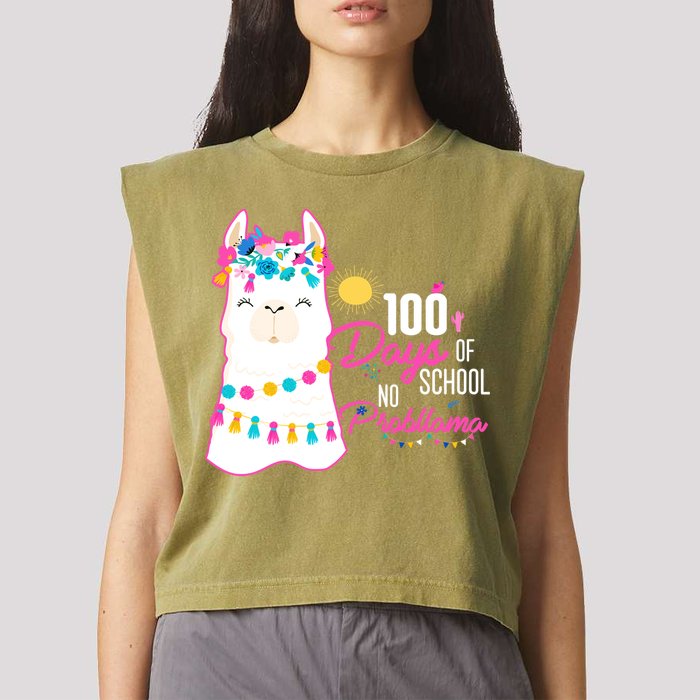 No Probllama 100 Days Of School Garment-Dyed Women's Muscle Tee