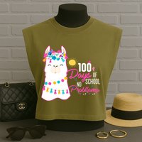 No Probllama 100 Days Of School Garment-Dyed Women's Muscle Tee