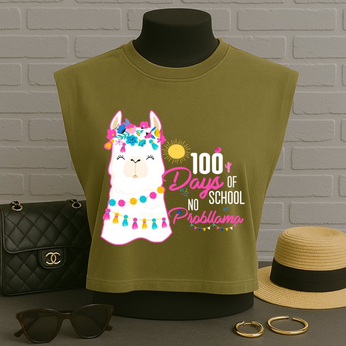 No Probllama 100 Days Of School Garment-Dyed Women's Muscle Tee