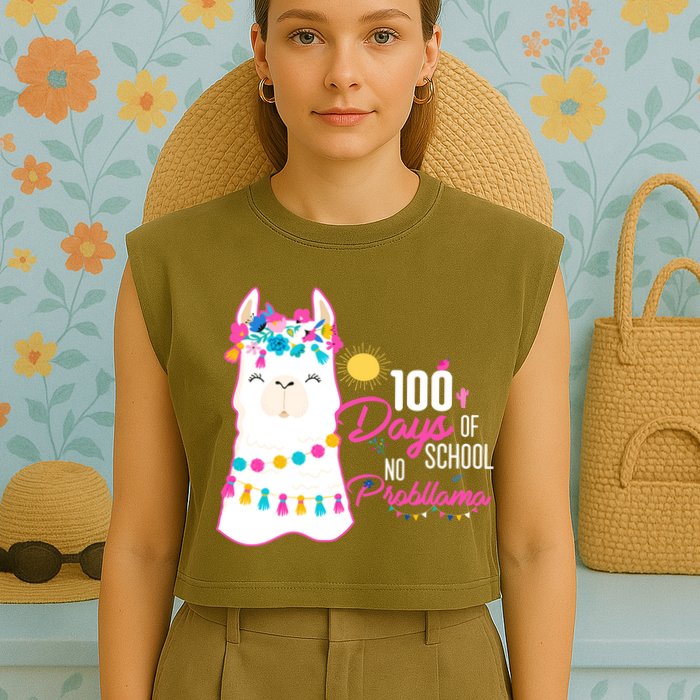 No Probllama 100 Days Of School Garment-Dyed Women's Muscle Tee