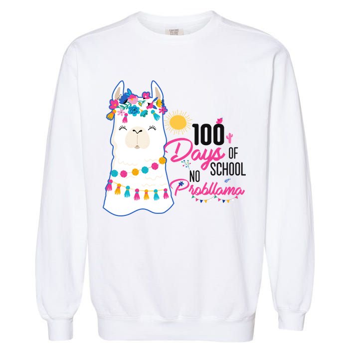 No Probllama 100 Days Of School Garment-Dyed Sweatshirt