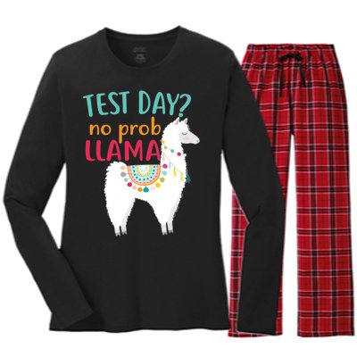 No Probllama Rock The Test Funny Women's Long Sleeve Flannel Pajama Set 