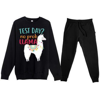 No Probllama Rock The Test Funny Premium Crewneck Sweatsuit Set