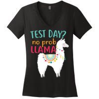 No Probllama Rock The Test Funny Women's V-Neck T-Shirt