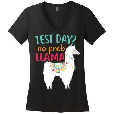 No Probllama Rock The Test Funny Women's V-Neck T-Shirt