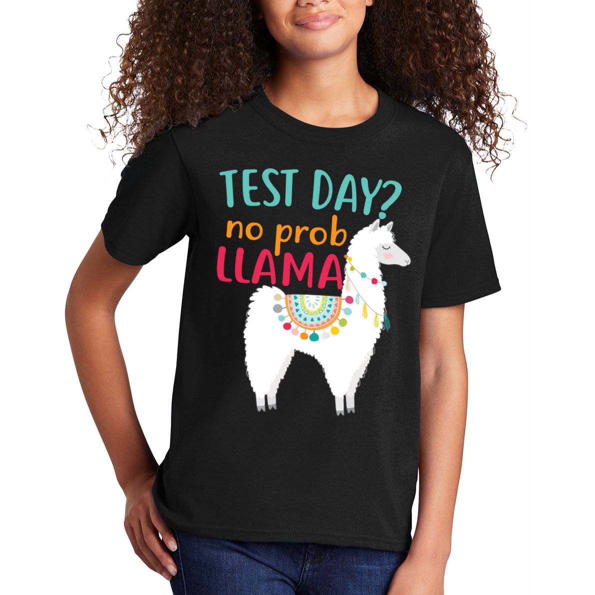 No Probllama Rock The Test Funny Kids T-Shirt