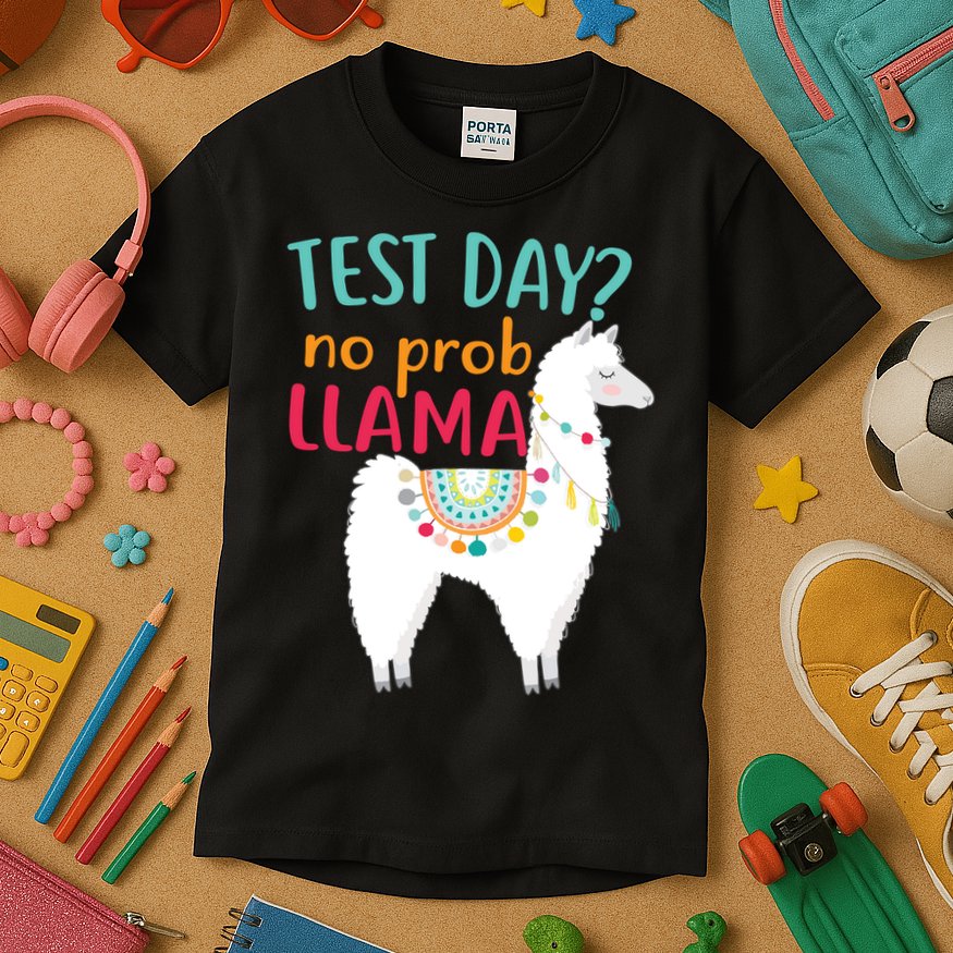 No Probllama Rock The Test Funny Kids T-Shirt