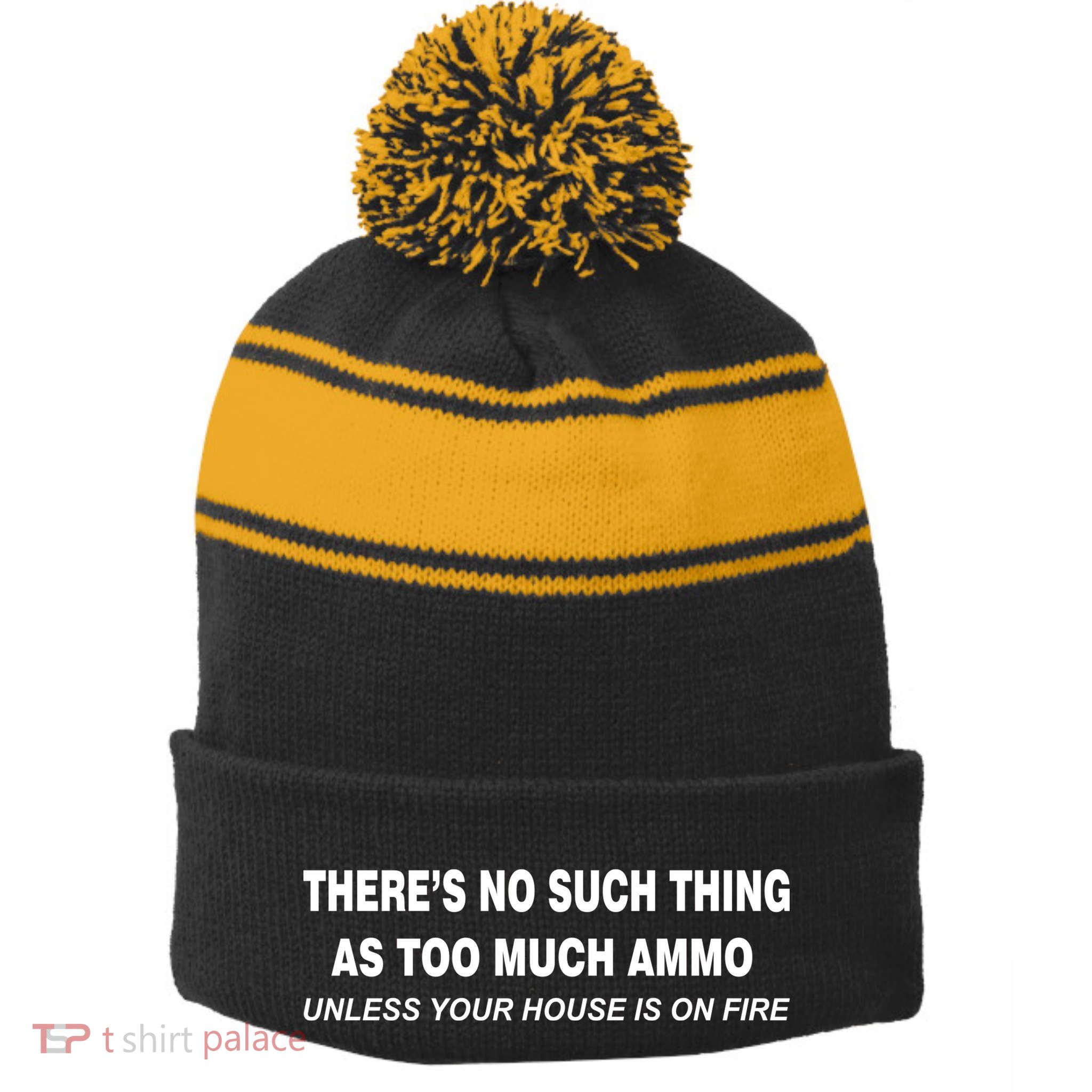 No Such Thing As Too Much Ammo House On Fire Stripe Pom Pom Beanie