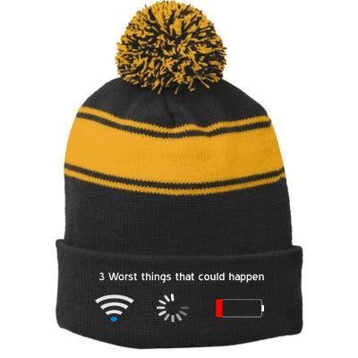 No WiFi No Battery Loading Geek Stripe Pom Pom Beanie