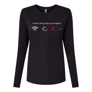 No WiFi No Battery Loading Geek Womens Cotton Relaxed Long Sleeve T-Shirt