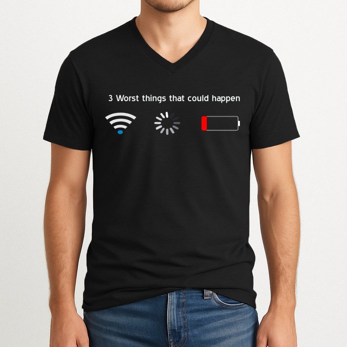 No WiFi No Battery Loading Geek V-Neck T-Shirt