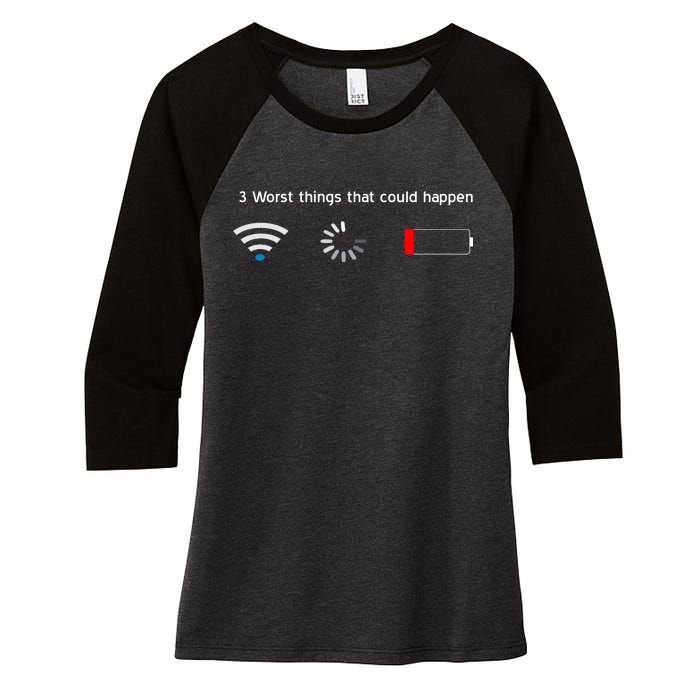 No WiFi No Battery Loading Geek Women's Tri-Blend 3/4-Sleeve Raglan Shirt