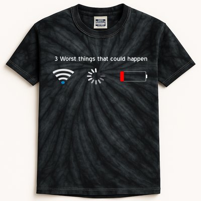 No WiFi No Battery Loading Geek Kids Tie-Dye T-Shirt