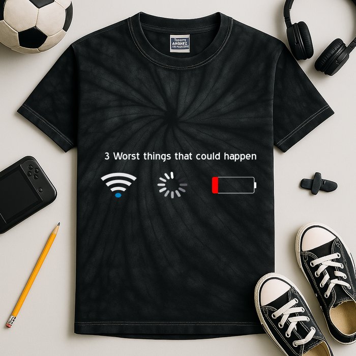No WiFi No Battery Loading Geek Kids Tie-Dye T-Shirt