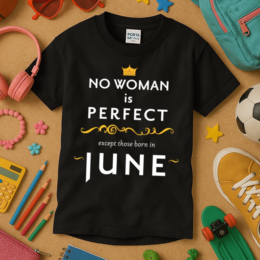 No Woman Is Perfect Except Those Born In June Kids T-Shirt