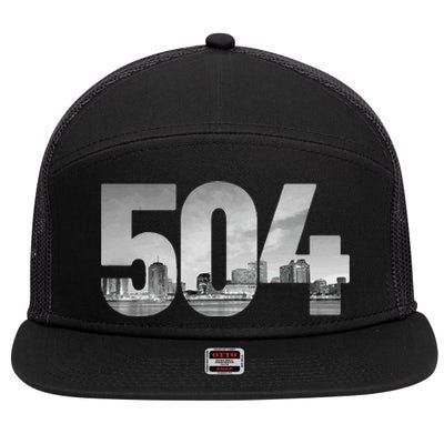 New Orleans 504 Area Code Skyline Louisiana Vintage 7 Panel Mesh Trucker Snapback Hat