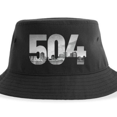 New Orleans 504 Area Code Skyline Louisiana Vintage Sustainable Bucket Hat