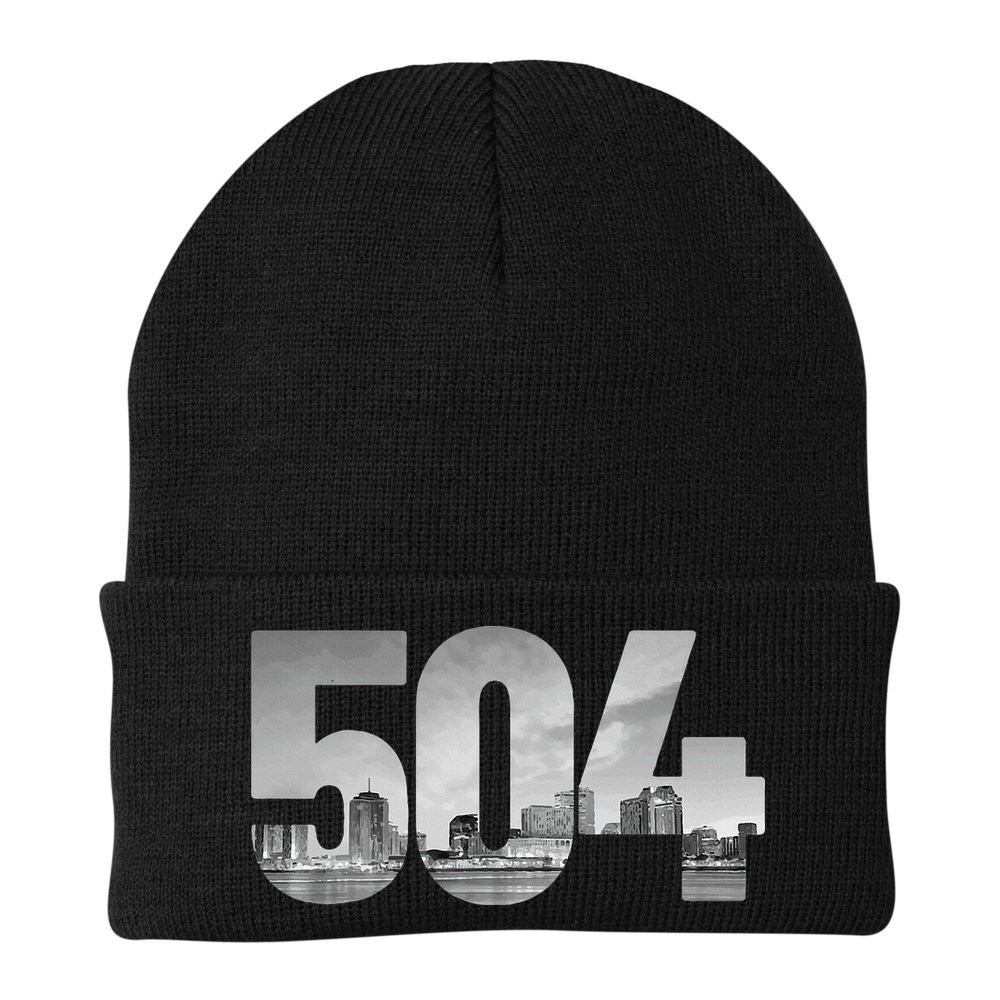 New Orleans 504 Area Code Skyline Louisiana Vintage Beanie