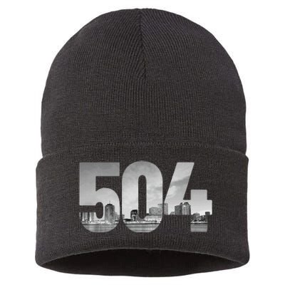 New Orleans 504 Area Code Skyline Louisiana Vintage Sustainable Knit Beanie