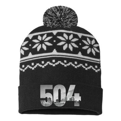 New Orleans 504 Area Code Skyline Louisiana Vintage USA-Made Snowflake Beanie