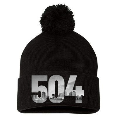 New Orleans 504 Area Code Skyline Louisiana Vintage Pom Pom 12in Knit Beanie