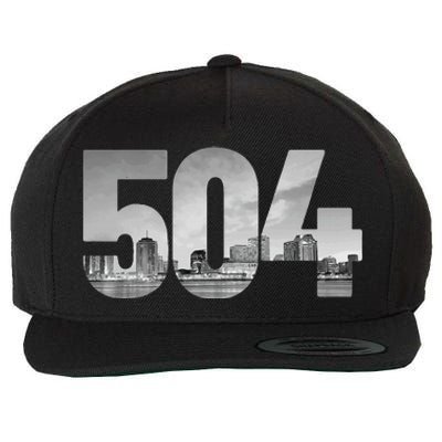 New Orleans 504 Area Code Skyline Louisiana Vintage Wool Snapback Cap