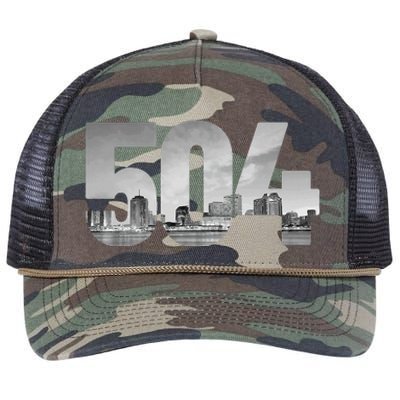 New Orleans 504 Area Code Skyline Louisiana Vintage Retro Rope Trucker Hat Cap