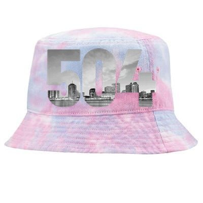 New Orleans 504 Area Code Skyline Louisiana Vintage Tie-Dyed Bucket Hat