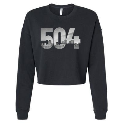 New Orleans 504 Area Code Skyline Louisiana Vintage Cropped Pullover Crew