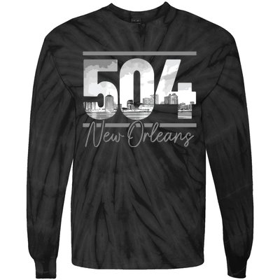 New Orleans 504 Area Code Skyline Louisiana Vintage Tie-Dye Long Sleeve Shirt