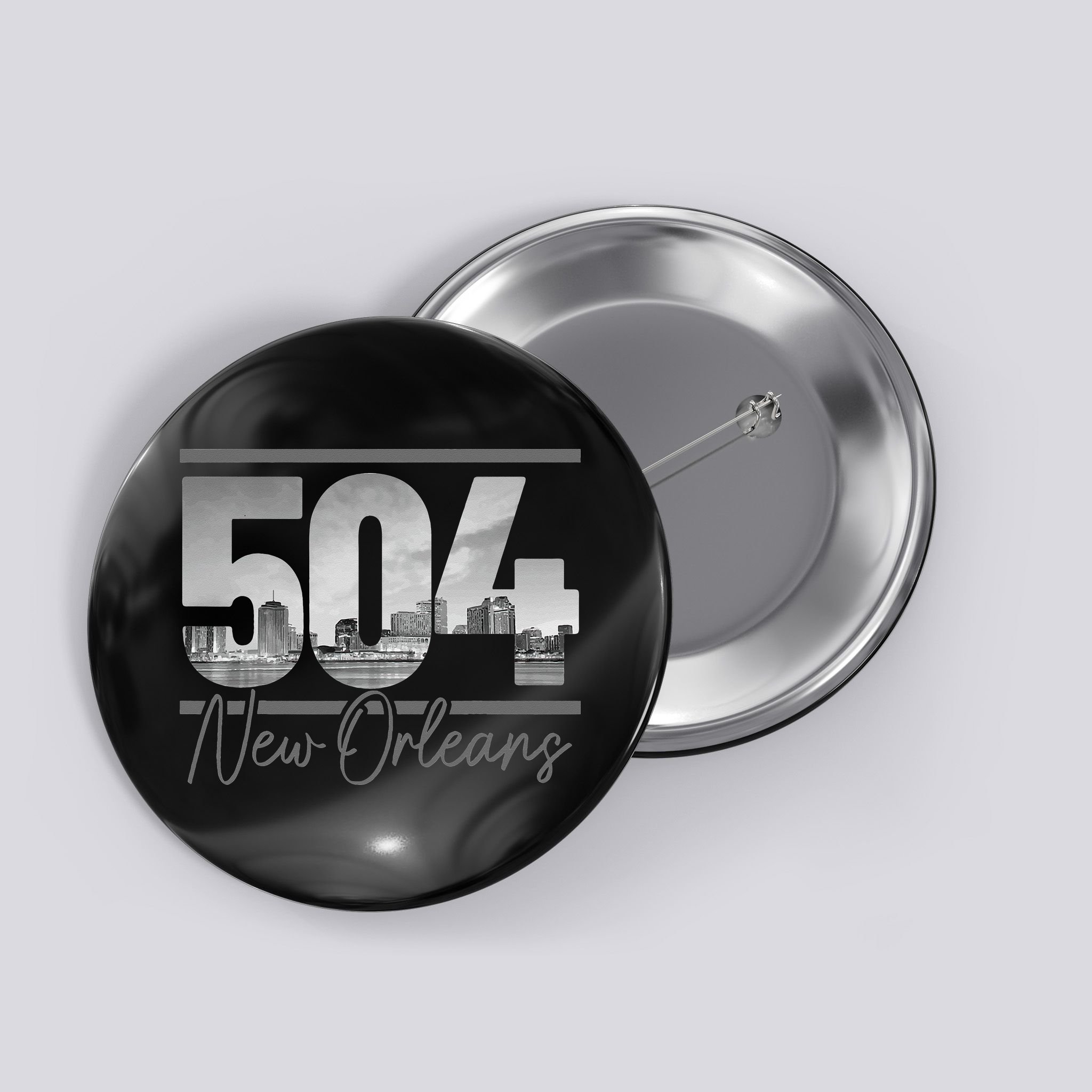 New Orleans 504 Area Code Skyline Louisiana Vintage Button