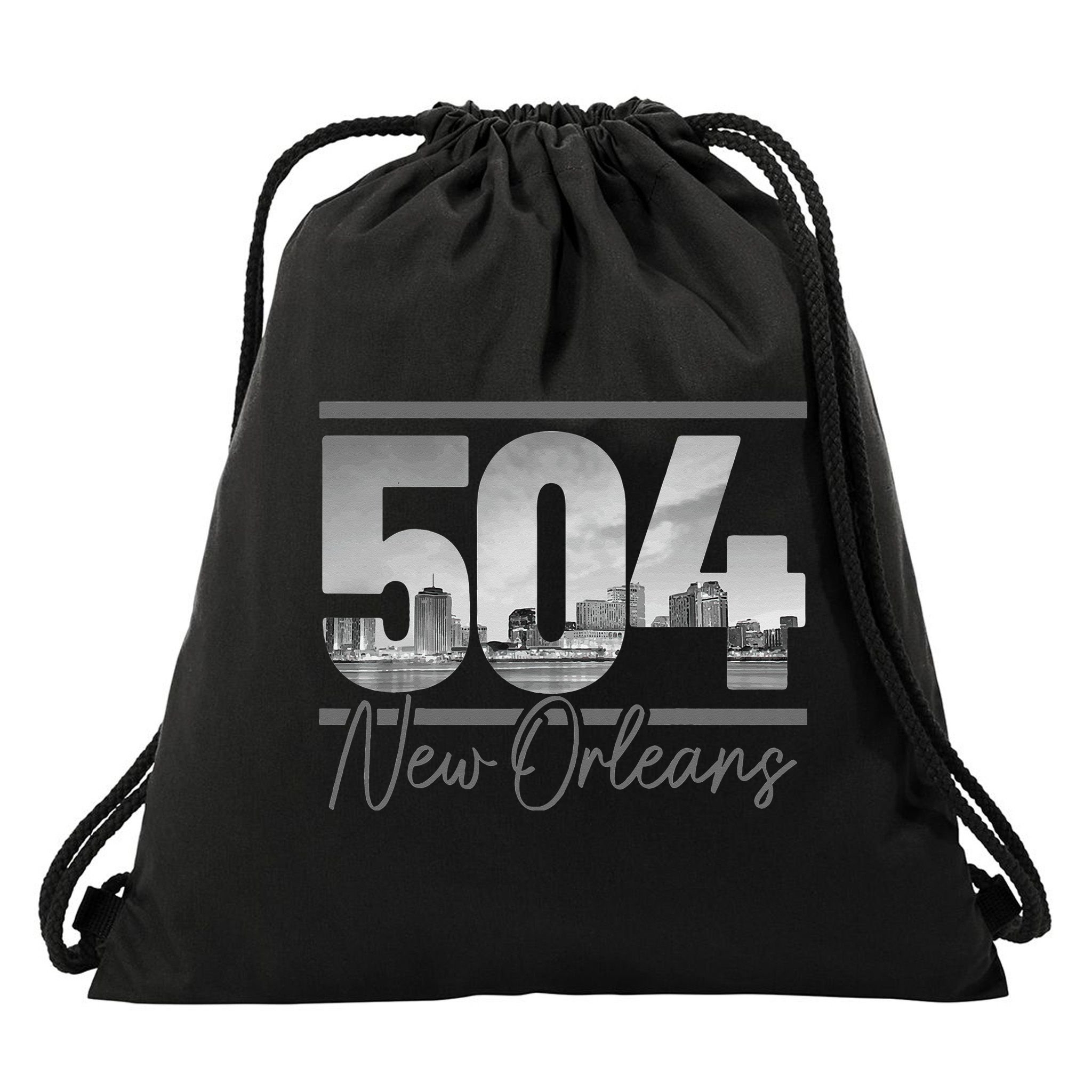 New Orleans 504 Area Code Skyline Louisiana Vintage Drawstring Bag