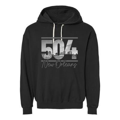 New Orleans 504 Area Code Skyline Louisiana Garment-Dyed Fleece Hoodie