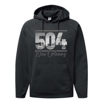 New Orleans 504 Area Code Skyline Louisiana Performance Fleece Hoodie