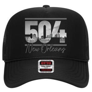 New Orleans 504 Area Code Skyline Louisiana High Crown Mesh Back Trucker Hat