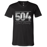 New Orleans 504 Area Code Skyline Louisiana V-Neck T-Shirt