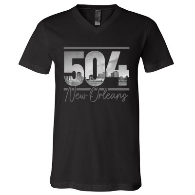 New Orleans 504 Area Code Skyline Louisiana V-Neck T-Shirt