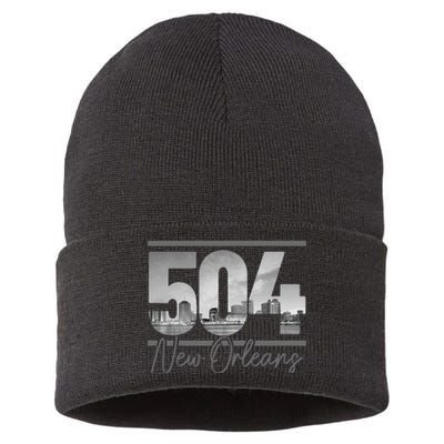 New Orleans 504 Area Code Skyline Louisiana Sustainable Knit Beanie