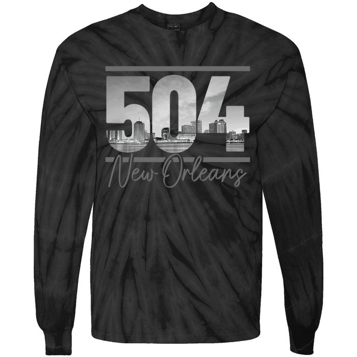 New Orleans 504 Area Code Skyline Louisiana Tie-Dye Long Sleeve Shirt