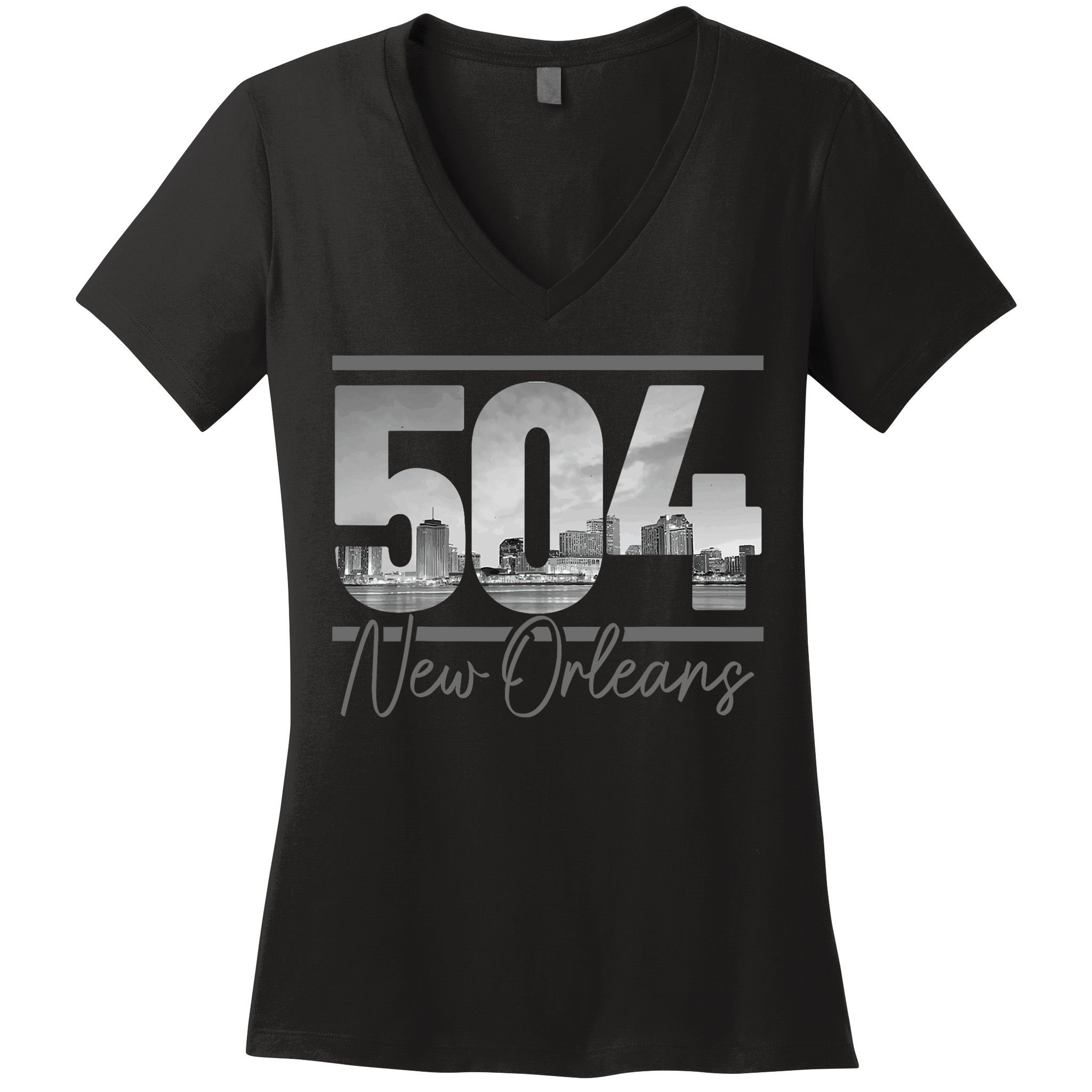 New Orleans 504 Area Code Skyline Louisiana Women's V-Neck T-Shirt