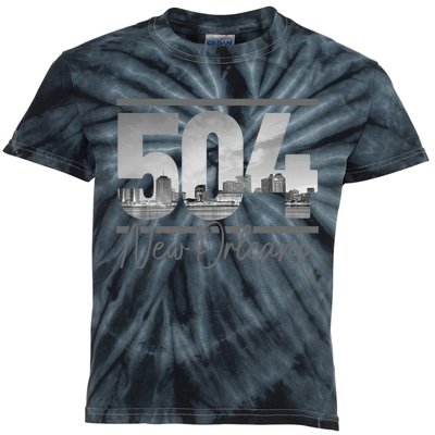 New Orleans 504 Area Code Skyline Louisiana Kids Tie-Dye T-Shirt