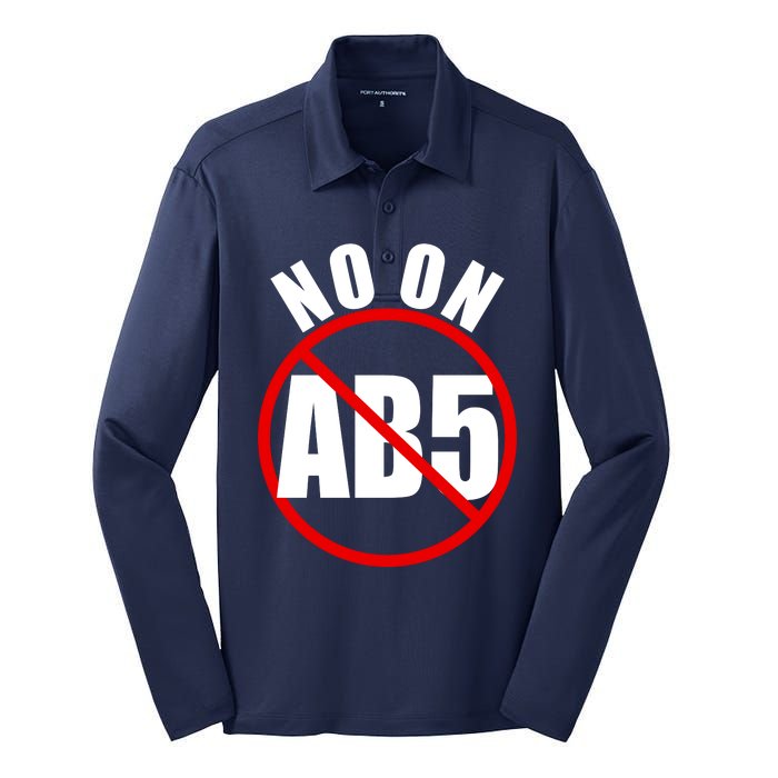 No On AB5 California Truckers Protest Silk Touch Performance Long Sleeve Polo